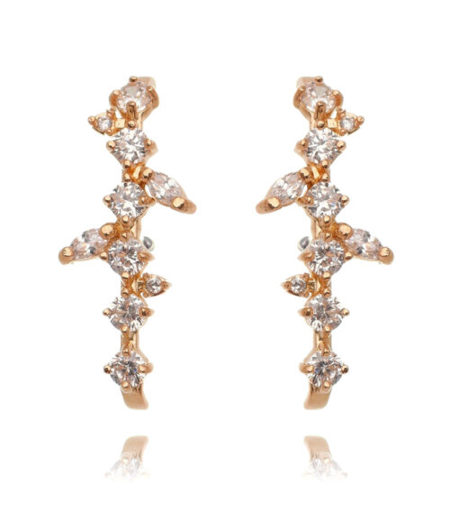 Ear Hook Luxuoso Cravejado Zirconias Brancas Em Prata 925 Rose Gold