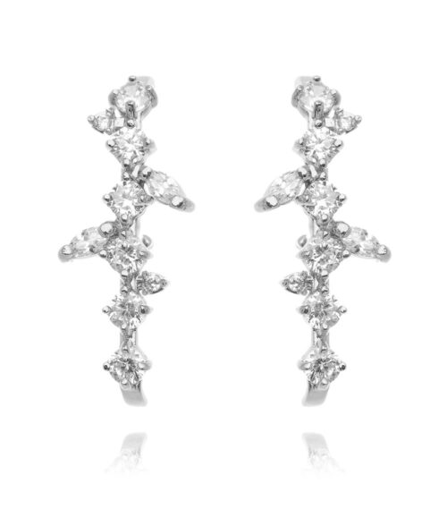 Ear Hook De Prata 925 Luxuoso Cristal Banhado Em Rodio