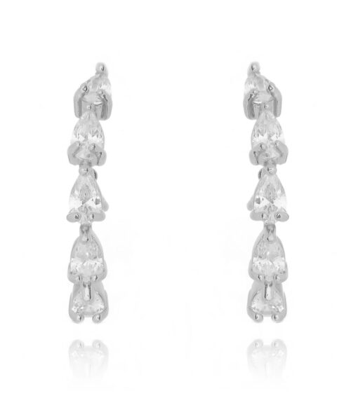 Ear Hook De Gotinhas Zirconias Brancas Rodio Semi Joia