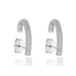 Ear Hook Sofisticado De Zirconias Brancas Rodio Semi Joia Fina