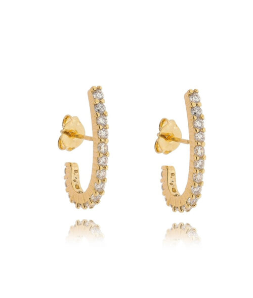 Ear Hook Dourado Cravejado De Cristais Banho De Ouro