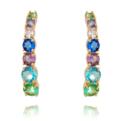 Ear Hook De Pedras Coloridas Da Moda Banho Ouro Semi Joia
