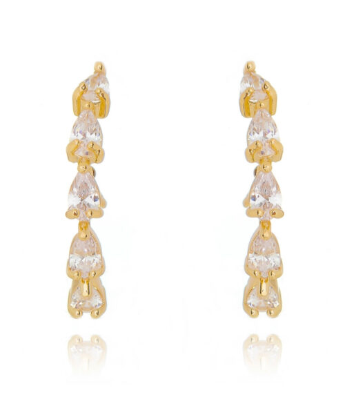 Ear Hook De Gotinhas Zirconias Brancas Dourado Semi Joia