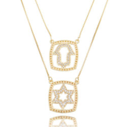 Escapulario Judaico Estrela De David E Hamsa Zirconias Dourado Semi Joia