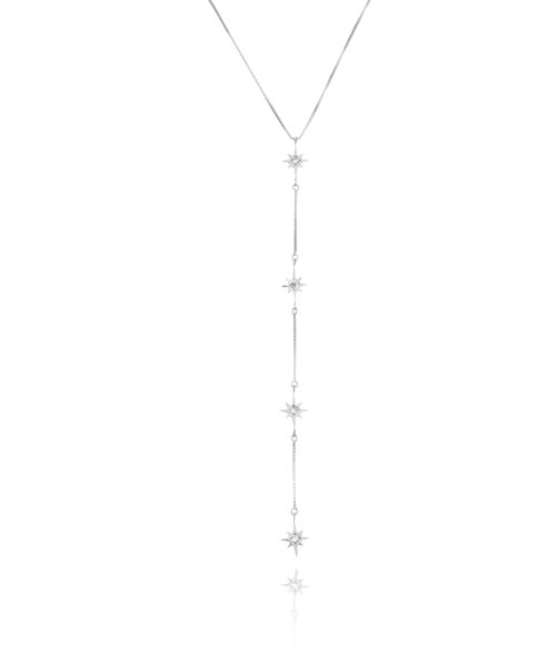 Colar gravatinha delicada de estrelinhas zirconias prata 925
