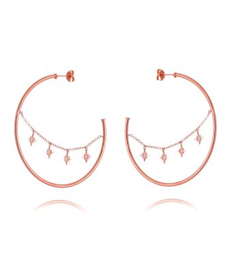 Maxi Argola Rosé Com Corrente De Estrelas Estilizadas Zirconias Semijoia