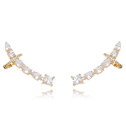 Maxi Ear Cuff Zirconias Dourado Com Piercing De Pressão