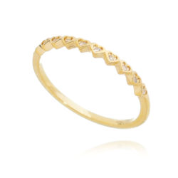 Meia aliança fininha skinny ring de corações zirconias prata 925 banho ouro