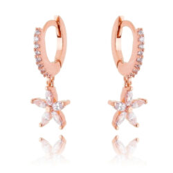 Micro Argola Pingente De Florzinha Cravejada De Zirconias Brancas Prata 925 Rose