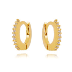 Micro Argola Cravejada De Zirconias Brancas Prata 925 Banho Ouro