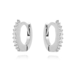 Micro Argola Cravejada De Zirconias Brancas Prata 925