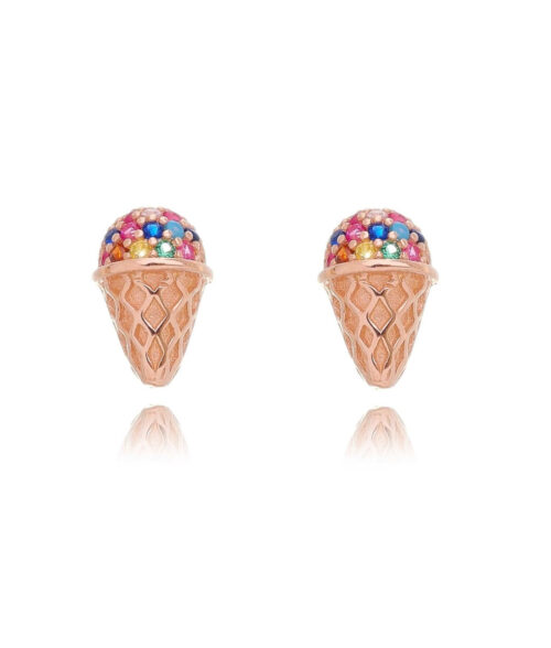 Mini Brinco De Sorvetinho Colorido Prata 925 Rose