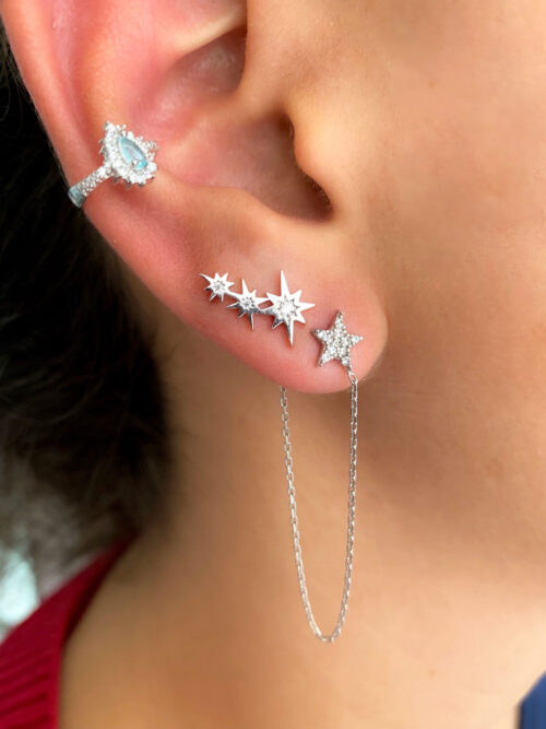 Brinco Mini Ear Cuff De Tres Estrelas Cravejadas Prata 925 - Image 4