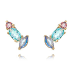 Mini Ear Cuff Cristais Coloridos Dourado Semi Joia Da Moda