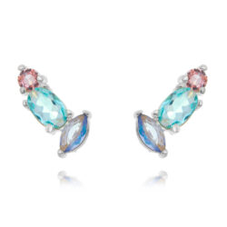 Mini Ear Cuff Cristais Coloridos Rodio Semi Joia Da Moda