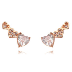 Brinco Mini Ear Cuff De Coraçõezinhos Zirconias Prata 925 Rose