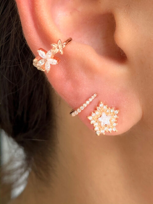 Brinco estrela prata 925 rose cravejado zirconias - Image 5