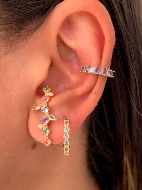 Ear Hook Colorido De Prata 925 Luxuoso Banhado Em Ouro - Image 2