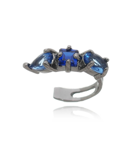 Piercing Falso Geometrico Safira Prata 925 Rodio Negro (unitário)