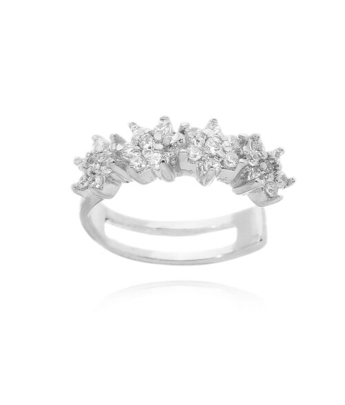 Piercing De Pressão De Florzinhas Zirconias Brancas Prata 925