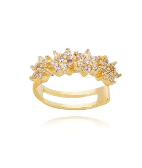 Piercing De Pressão De Florzinhas Zirconias Brancas Prata 925 Banho Ouro