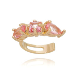 Piercing Falso Geometrico Safira Rosa Prata 925 Banho Ouro (unitário)