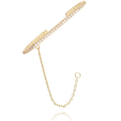 Piercing Transversal Fake Com Corrente Cravejada Zirconias Banho Ouro