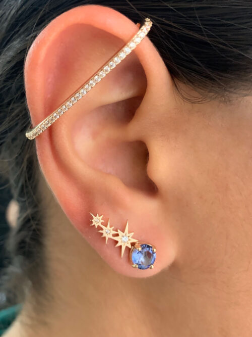 Brinco Mini Ear Cuff De Tres Estrelas Cravejadas Banho Ouro Semi Joia - Image 3