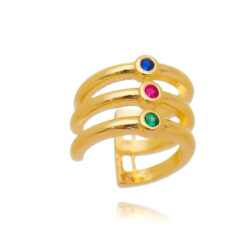 Piercing Fake Tres Fileiras Cravação Inglesa Zirconias Coloridas Banho Ouro