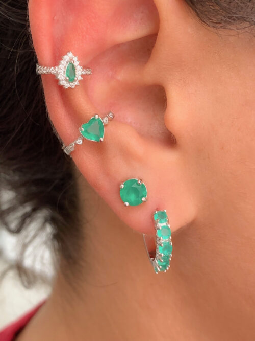 Piercing Fake Pequeno Delicado De Gotinha Cravejada Esmeralda E Zirconias Prata 925 (unitário) - Image 2