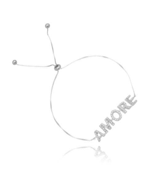 Pulseira Amore Ajustável Cravejada De Zirconias Rodio Semi Joia