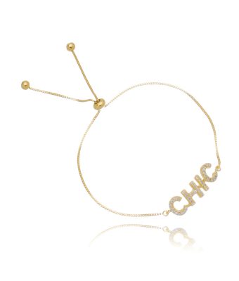 Pulseira Chic Ajustável Cravejada De Zirconias Banho Ouro Semi Joia
