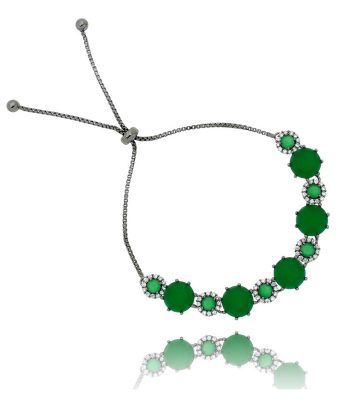Pulseira Regulável Esmeralda Rodio Negro Semi Joia Luxo