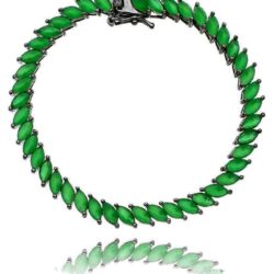 Pulseira De Zirconias Navetes Verde Esmeralda Rodio Negro