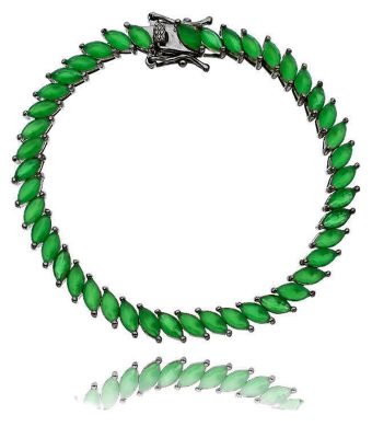 Pulseira De Zirconias Navetes Verde Esmeralda Rodio Negro