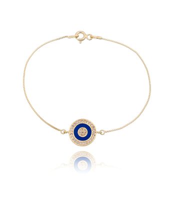 Pulseira De Olho Grego Esmaltada Azul Cravejada De Zirconias Prata 925 Banho Ouro
