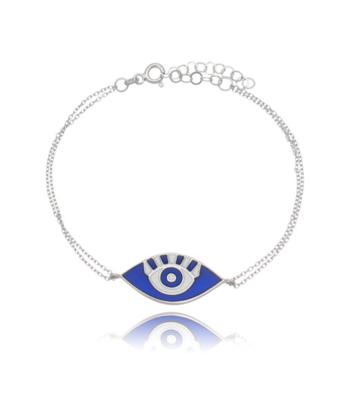 Pulseira De Olho Grego Esmaltada Azul E Branca Prata 925