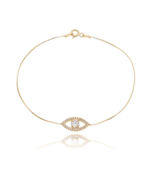Pulseira Olho Grego Vazado Zirconias Prata 925 Banho Ouro