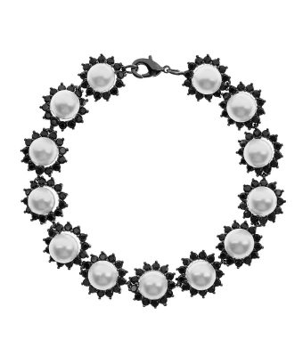 Pulseira Semi Jóia Fina De Pérolas E Zircônias Pretas