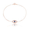 Pulseira Olho Grego Vazado Com Pedra Azul Safira E Zirconias Prata 925 Rosé
