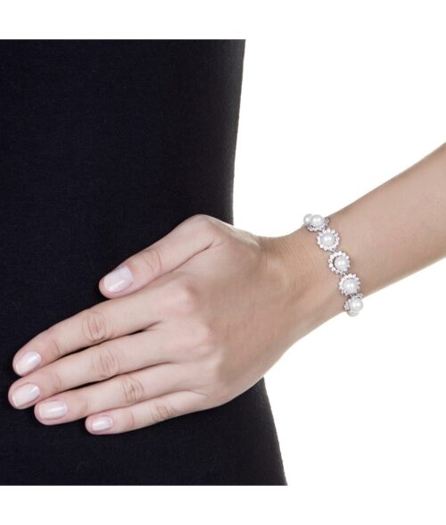 Pulseira Semi Jóia Fina De Pérolas E Zircônias Pretas - Image 2