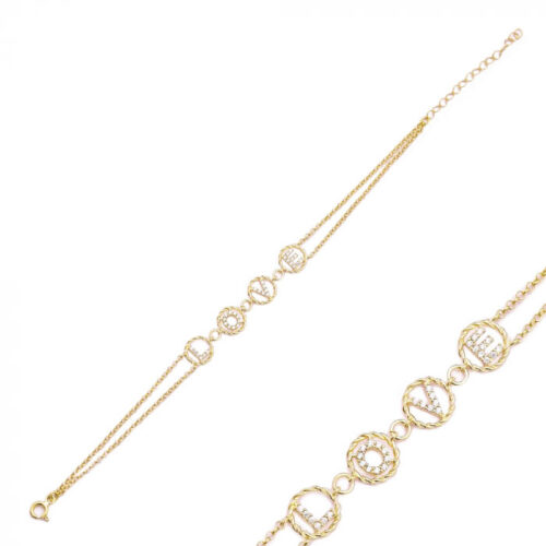Pulseira Love Zirconias Prata 925 Banho Ouro 18K