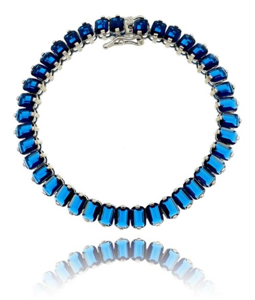 Pulseira Riviera Safira Luxo Zirconias Retangulares Joias