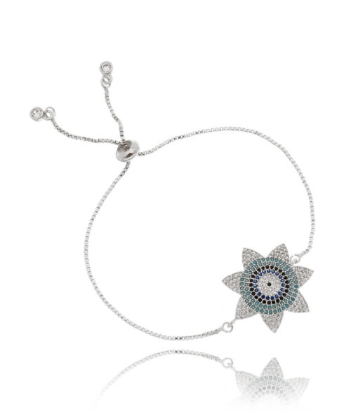 Pulseira Olho Grego De Sol Cravejado De Nano Zirconias Semi Joias De Luxo