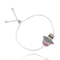 Pulseira Ajustável De Hamsa Colorida Joias Da Moda Rodio