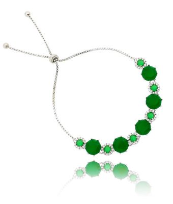 Pulseira Ajustável Esmeralda Com Rodio Semi Joias De Luxo