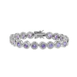 Pulseira Riviera Delicada Semi Jóia De Zirconias Lilas E Brancas