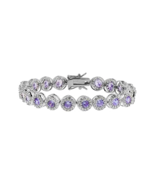 Pulseira Riviera Delicada Semi Jóia De Zirconias Lilas E Brancas