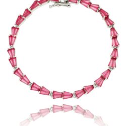 Pulseira Riviera Baguete Com Zirconias Rubi Semi Joias