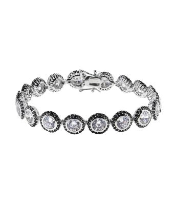 Pulseira Preta E Branca Estilo Riviera Semijóia Luxuosa Prata